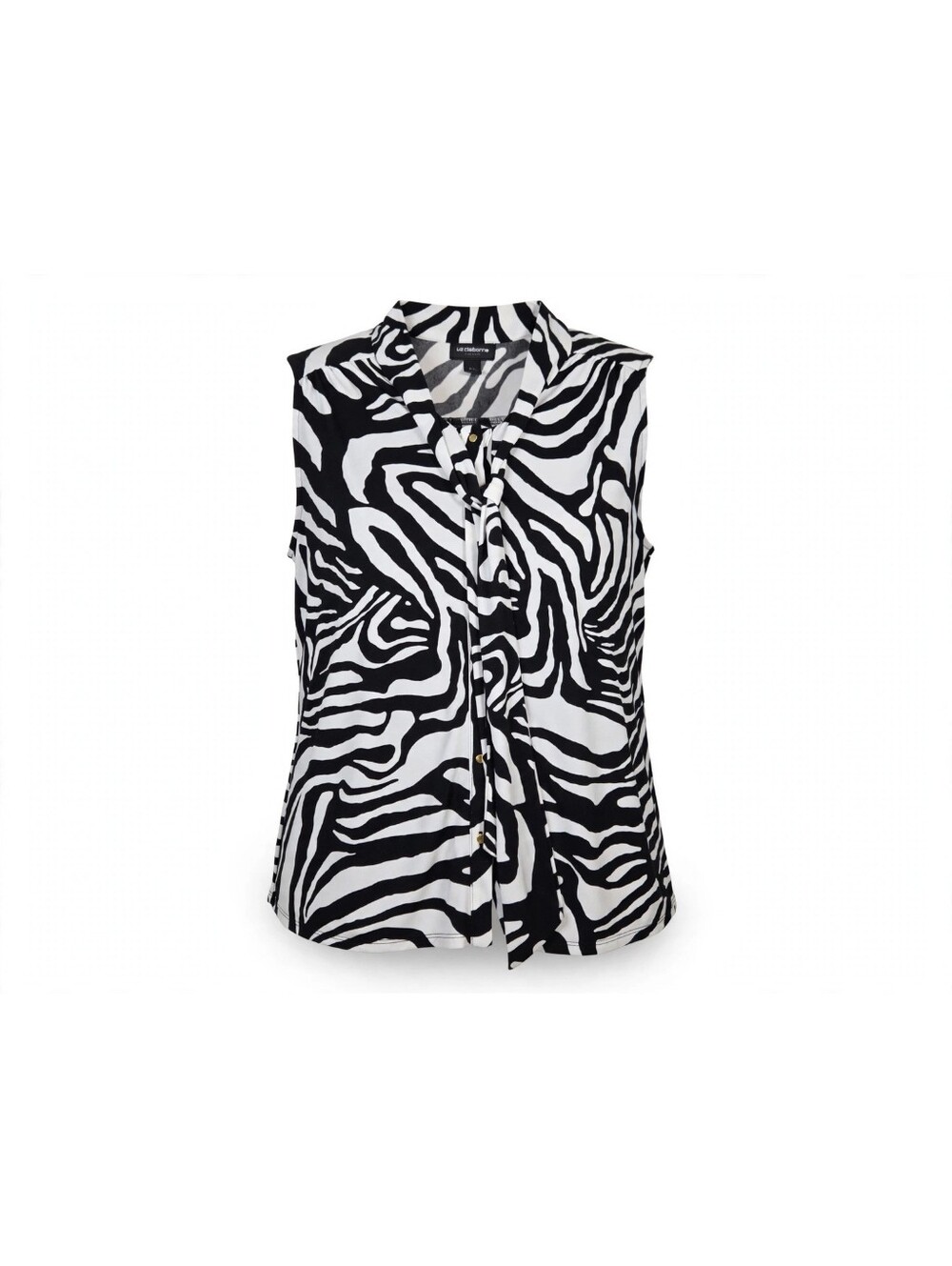 Liz Claiborne Black & White Zebra Tie-Neck Sleeveless Top XL
